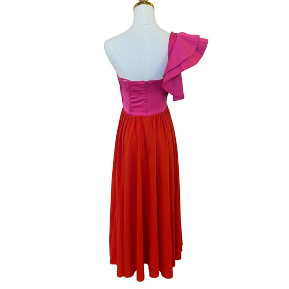 Amur Pink Orange One Shoulder Gown SIZE 2 Pleated Cut Out Formal Vacation $600 - Picture 14 of 16